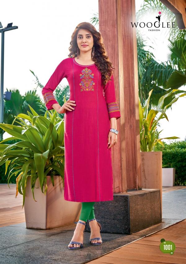 Wooglee Sparkle Fancy Long Rayon Designer Kurti Collection